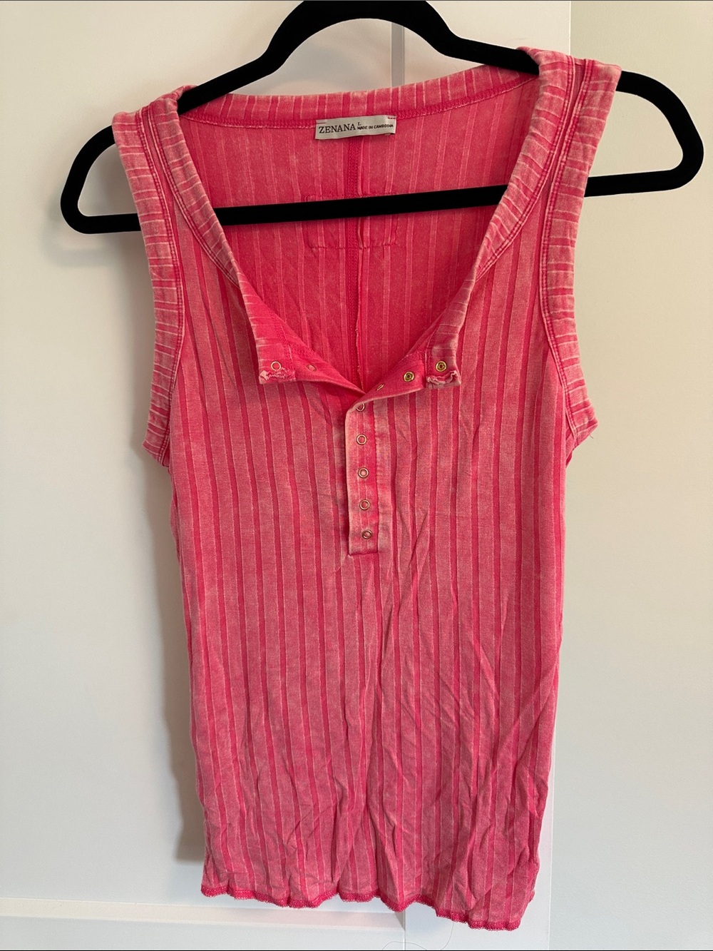 Zenana Outfitters Hot Pink Ribbed Henley Tank